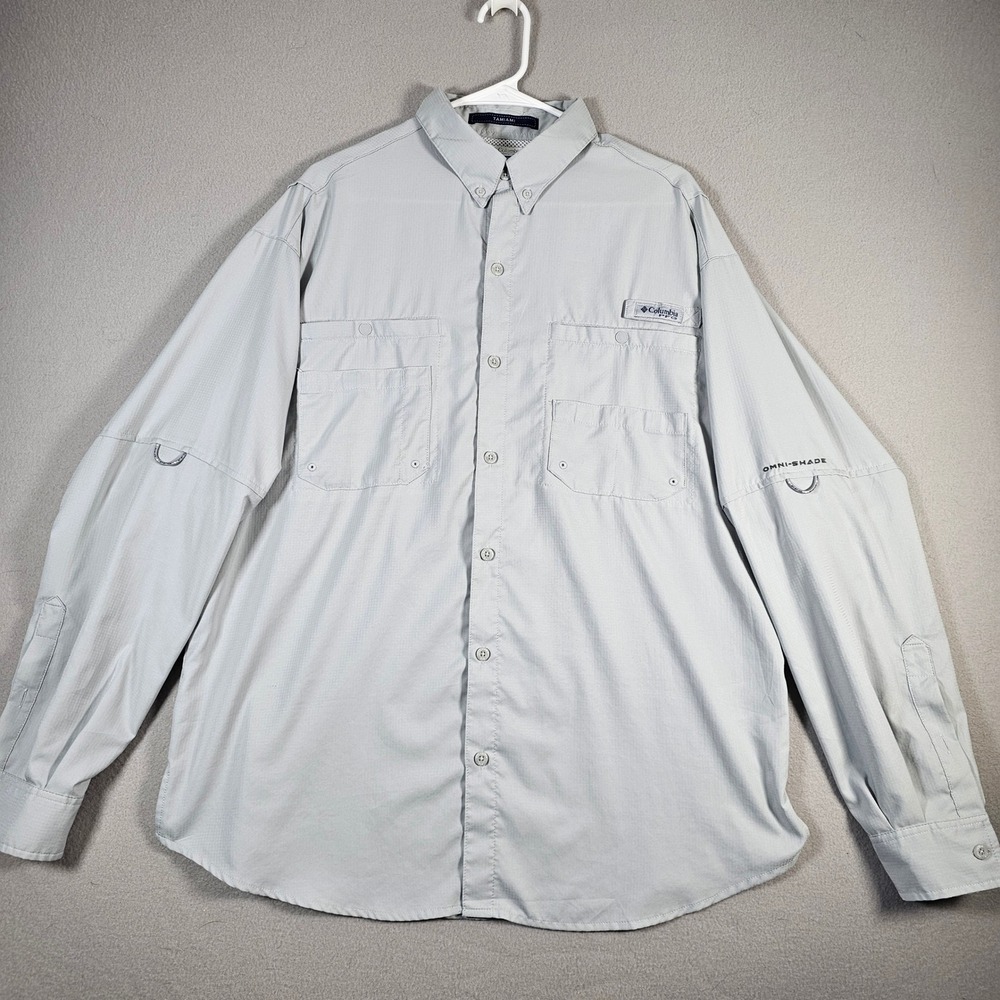 Columbia PFG Long Sleeve Fishing Shirt Tamiami Mens Large Grey UPF‎ 40 Vent